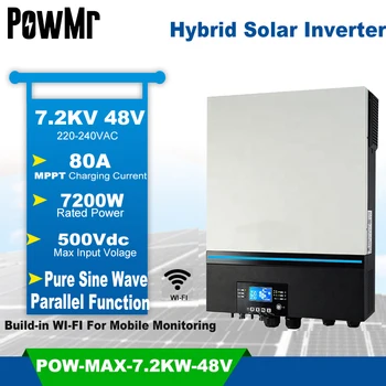 7200VA Inversor híbrido Solar de 230V 48V 48V 500Vdc de entrada PV 80A MPPT Cargador Solar incorporado en WIFI soporte bateria de litio para bibicleta BMS Inversor Solar 1