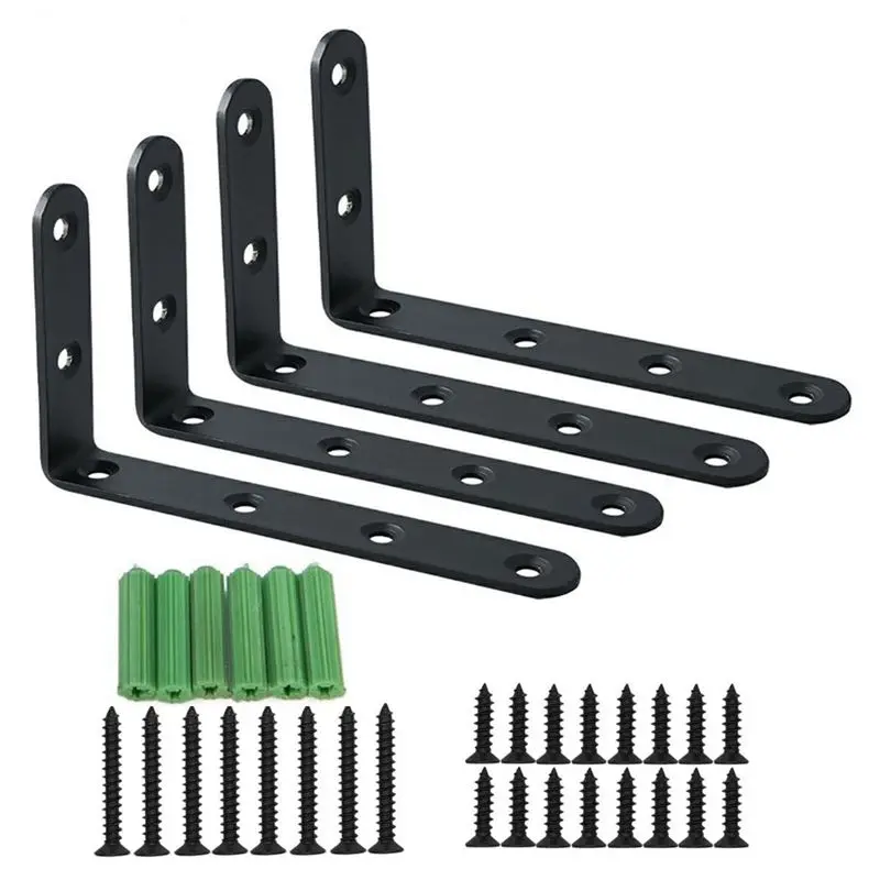 

4 PCS Stainless Steel Duty "L" Decorative Corner Brace Angle Bracket Shelf Bracket Support Furniture Connector Industrial Decora