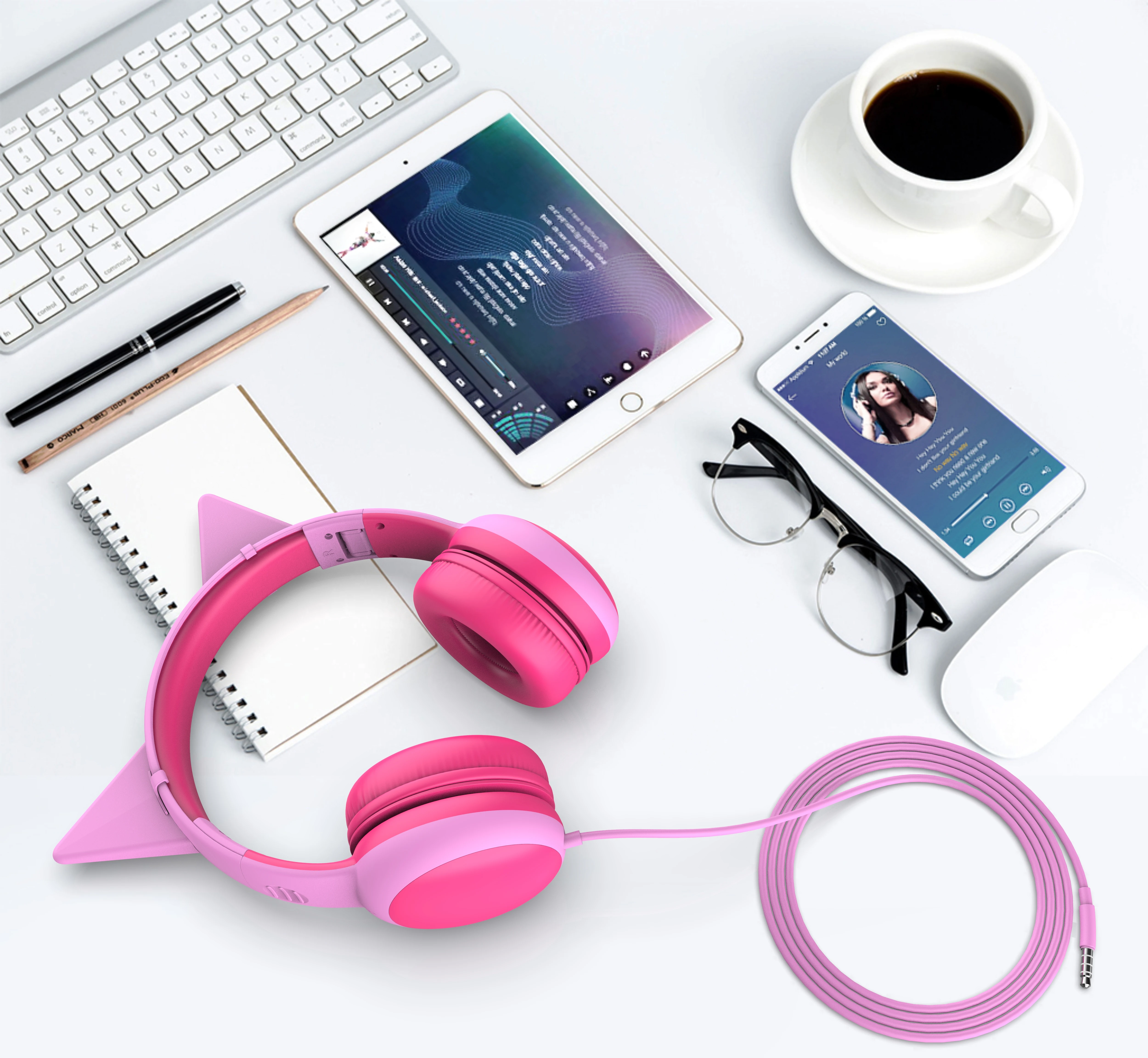gorsun Kids Headphones with limited volume Children Headphone with decorative ears Ear for boys and girls Wired Headset