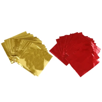 

Cute 200pcs Sweets Candy Package Foil Paper Chocolate Lolly Foil Wrappers Square (Gold & Red)