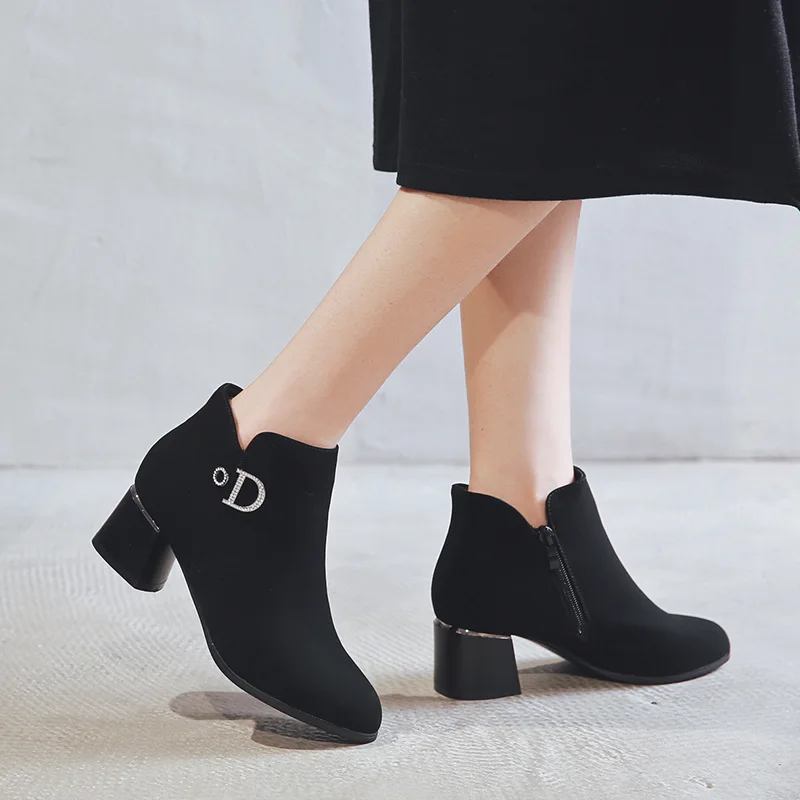 

What Chunky-Heel Short Boots Women's 2019 Autumn And Winter New Style Versatile Side Zipper Bootie High-Heel Slimming Fashion Bo