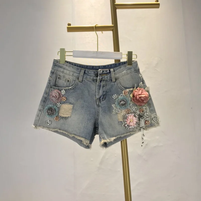 

European Station 2020 Summer New Loose Loose Thin Denim Shorts Female Embroidery 3d Flower Denim Shorts Jfmhrx Shorts Women