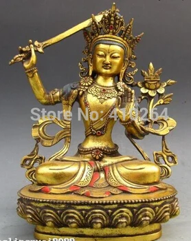 

Tibet Buddhism Fane Bronze Gild Manjusri Bodhisattva Kwan-Yin buddha Statue