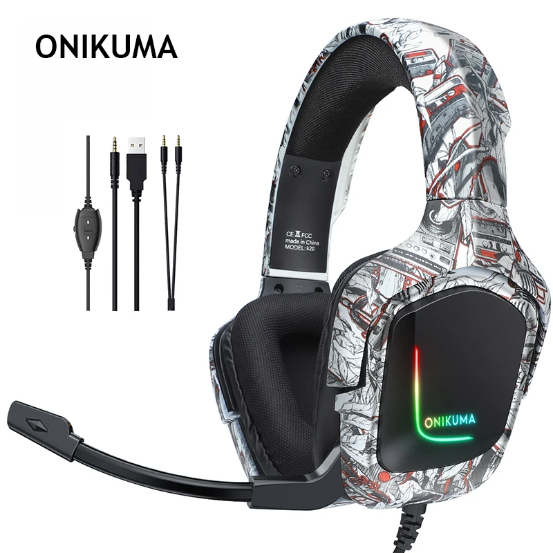 Игровые наушники ONIKUMA K20 с микрофоном RGB-подсветкой проводные шумоподавлением для
