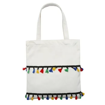

Colorful Tassel Canvas Bag Schoolgirl Handbag Fashion One Shoulder Portable Shopping Bag