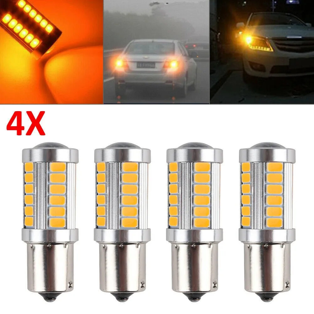 

4X 33 LED 581 BAU15S PY21W Yellow Rear Turn Signal Indicator 12 Volt Bulb Replacement Rear Indicator Lights