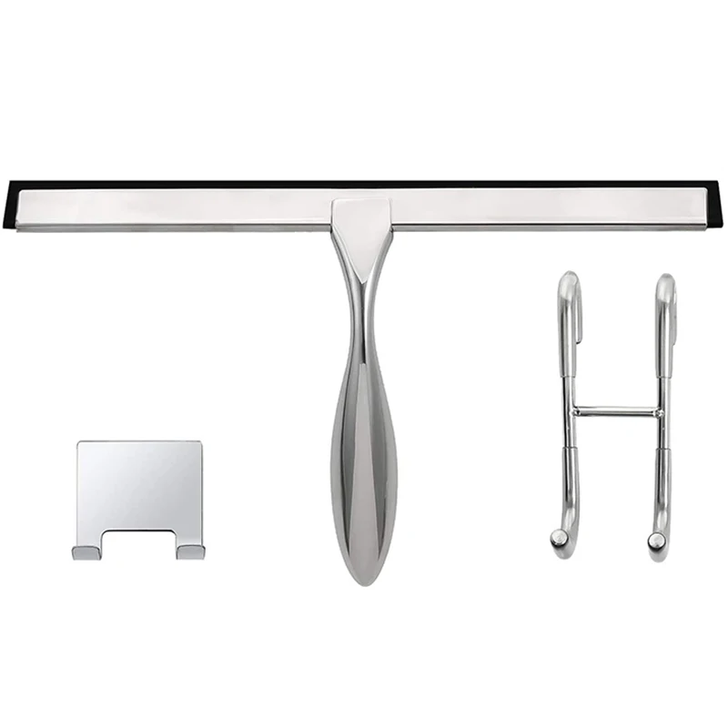 12 Inch Shower Squeegee Set, Includes Shower Door Hook and Adhesive Hook, Squeegee for Shower