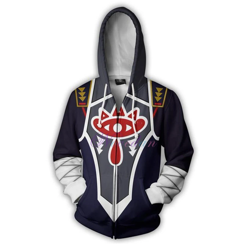 The Legend of Zelda Men Hoodie 3D Zipper Breath of the Wild Princess Zelda Sweatshirts Cosplay