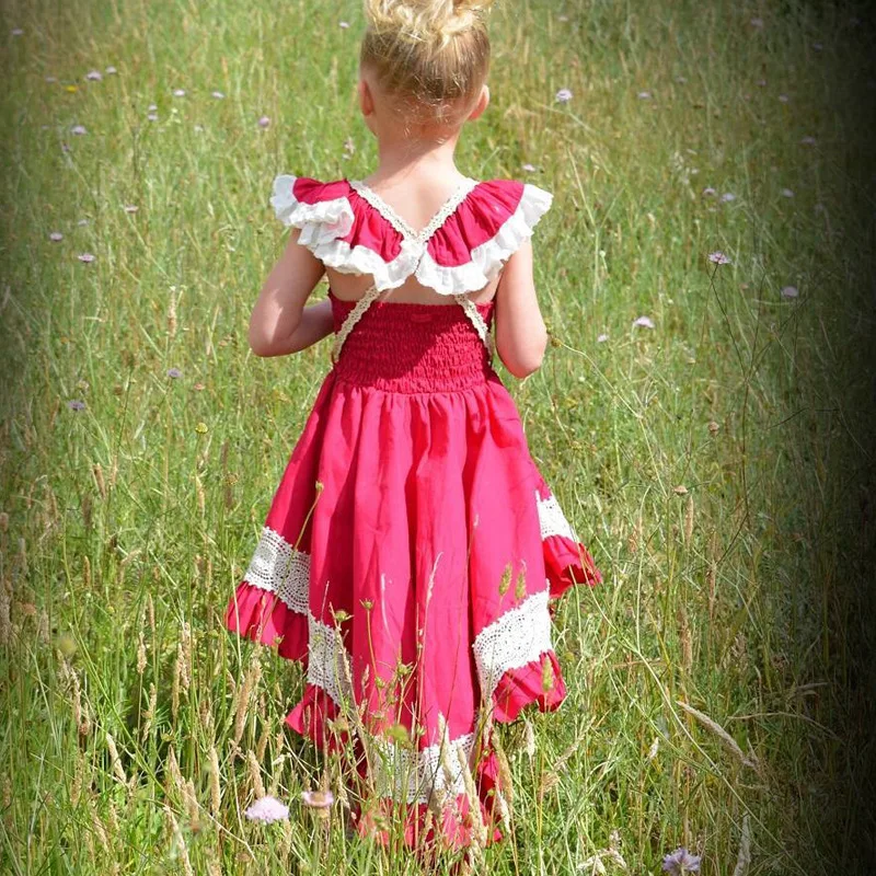 

H967 # Girls Small Fly Front Short Long Back Swallow Tail Dress Europe And America Baby Lace Backless Irregular Skirt