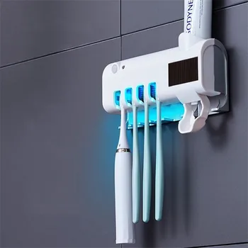 

2 in 1 UV Toothbrush Disinfectant No Need Charge Brush Cleaning Storage Toothpaste Dispenser Holder Bathroom Accessories GH662