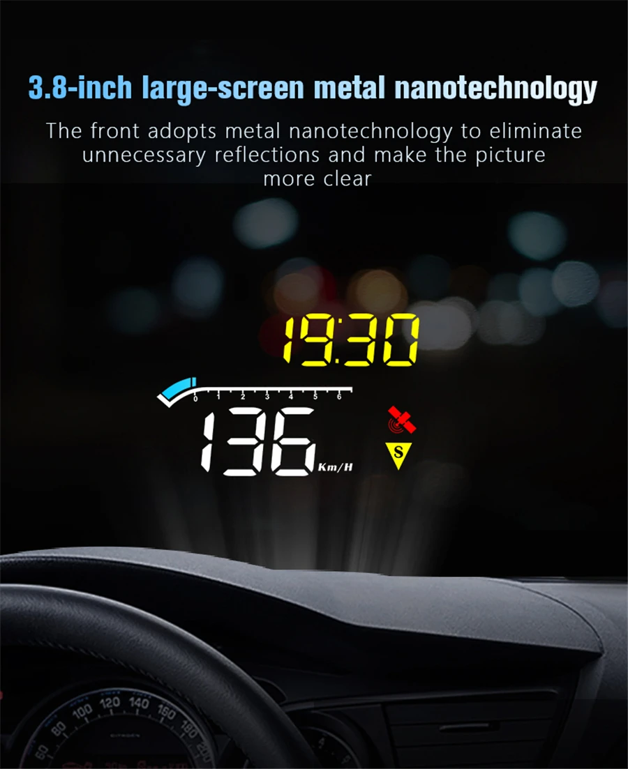3.5 ڵ HUD OBD2 + GPS,  LED   ӵ
