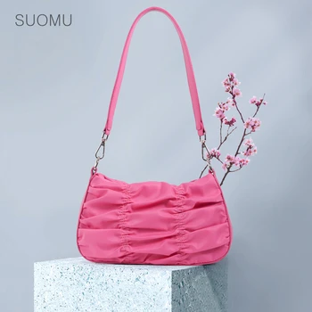 

Women baguette shoulder bag French style bag half moon ruched dumpling bag cute green black handbags 2020 summer new