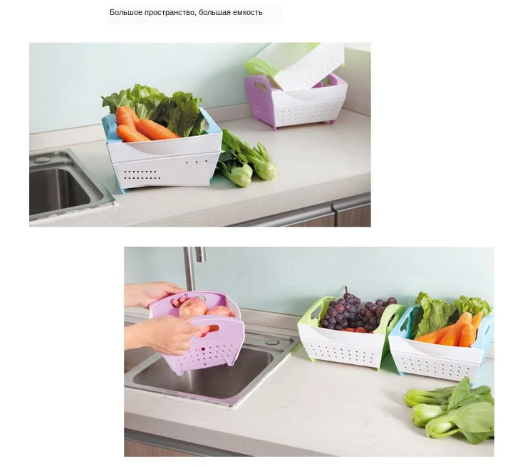 Creative collapsible plastic water basket kitchen wash basket fruit and vegetable wash to hang drip basket.Drain dry cleaning ba (7)