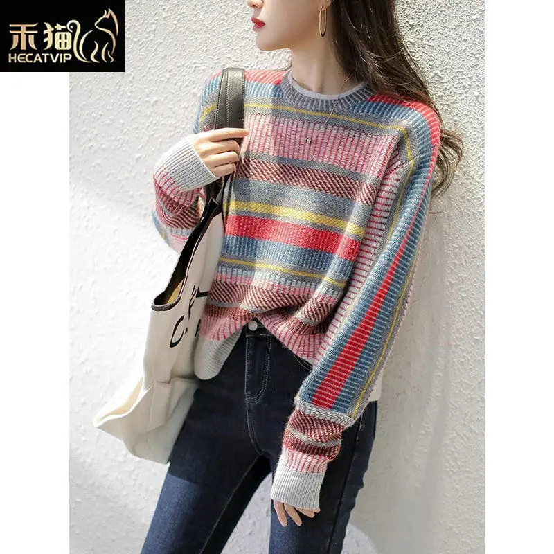 

Long sleeve crewneck color imitation cashmere bag warm knitted sweater women 2020 winter New imitation wool sweater women
