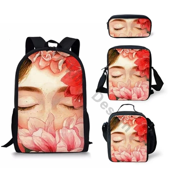 

THIKN Pretty Cartoon Flower Girls Print Schoolbags 4Pcs/Set Fashion School Backpack for Kids Teen Student Bookbag Custom Pattern