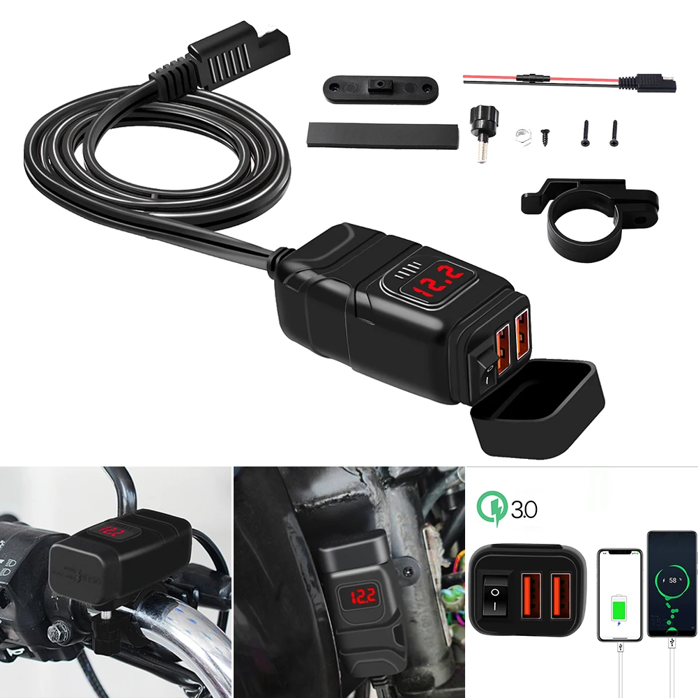 Мотоциклетные Quick Зарядное устройство 12V SAE к USB адаптер с Вольтметр вкл/выкл переключатель