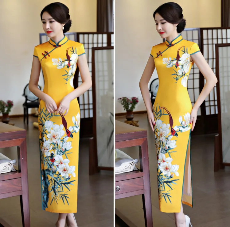 Sheng Coco 5XL размера плюс дамское длинное китайское свадебное платье Cheongsam желтое фиолетовое вечернее платье в восточном стиле 3XL 4XL 5XL