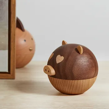 

8cm Wooden Cartoon Storage Box Chick Home Organizer Piggy Jewelry Box Wood Boxes Decorative Storage