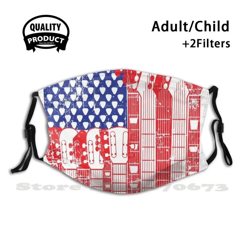

American Flag Design Guitar Patriotic Funny Gift T-Shirt Fashion Protective Masks Guitar Guitar Player Guitarist Musician Music