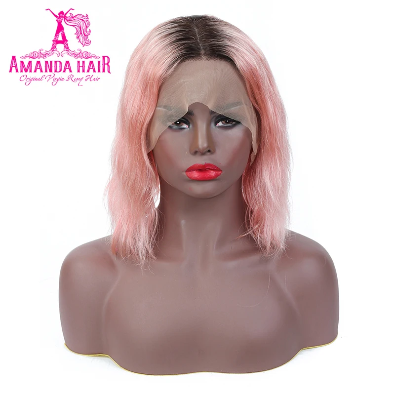 

Amanda T1b/pink Ombre Bob Wig Lace Front Human Hair Pre Plucked Middle Part 100% Brazilian Body Wave Remy Hair Wigs 13x6