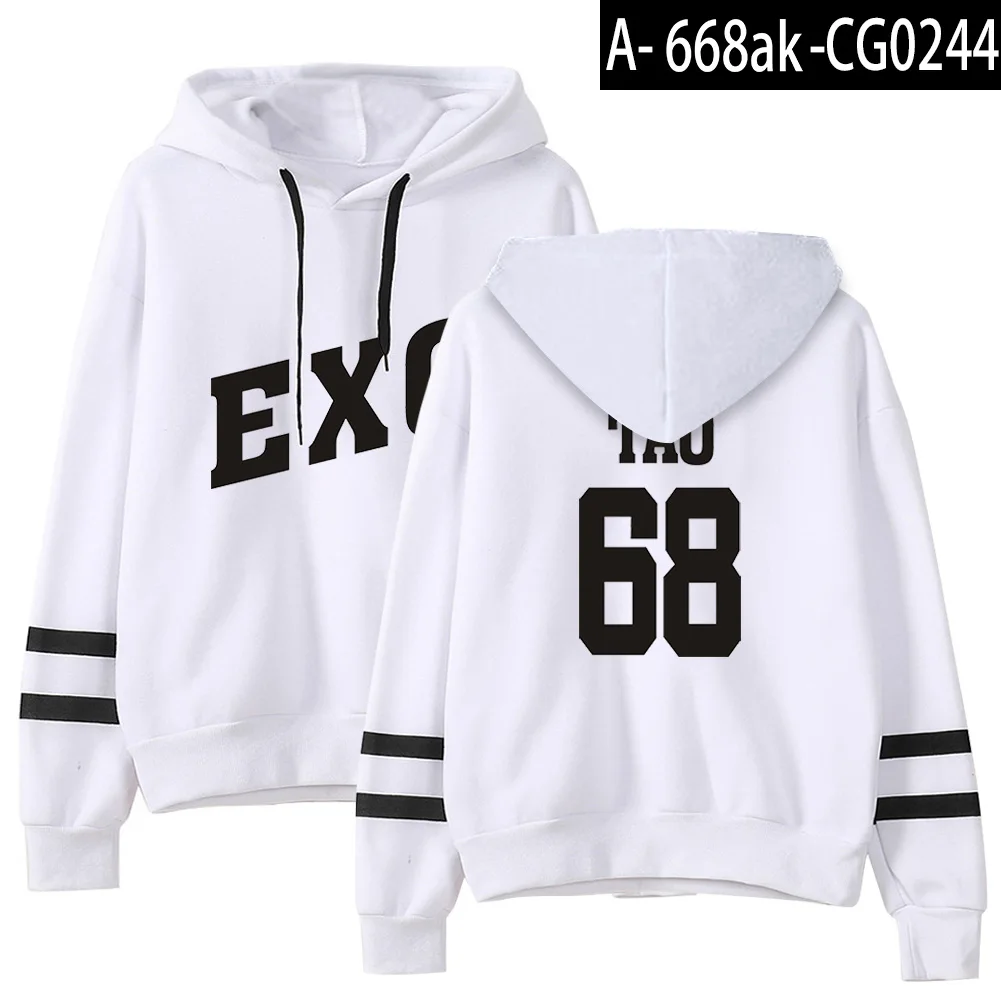 Kpop EXO толстовки для женщин Harajuku Повседневный Спортивный костюм Свободная Толстовка с капюшоном с принтом цифр корейские свободные толстовки мягкие простые - Цвет: white