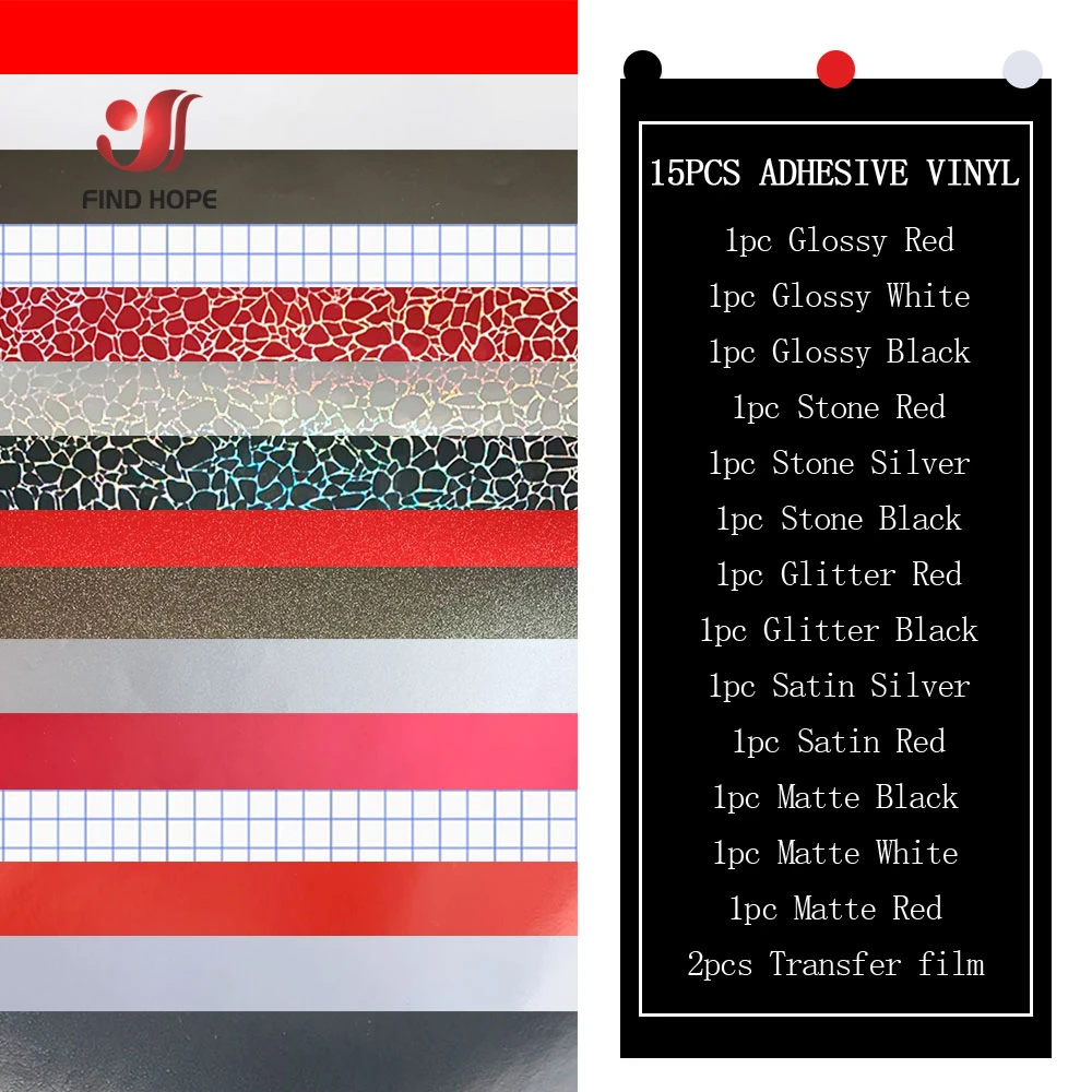 12"x10" Bundle Permanent Adhesive Vinyl 13 Assorted Color Vinyl with 2 Transfer Film Home Decor Works For Cutter Machines Cut