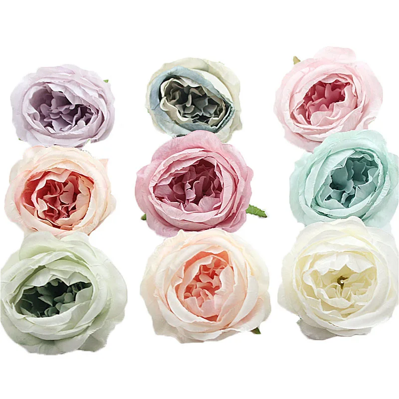 5PCS 7.5cm Peony Flower Head Silk Artificial Flowers For Wedding Decoration DIY Decorative Party Hotel Home Wreath Fake Flowers