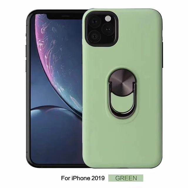 Роскошный армированный противоударный силиконовый чехол для IPhone 11 Pro XS Max X XR 7 8 6 PC бампер чехол для IPhone 6S 7 8 Plus металлическое кольцо - Цвет: Green