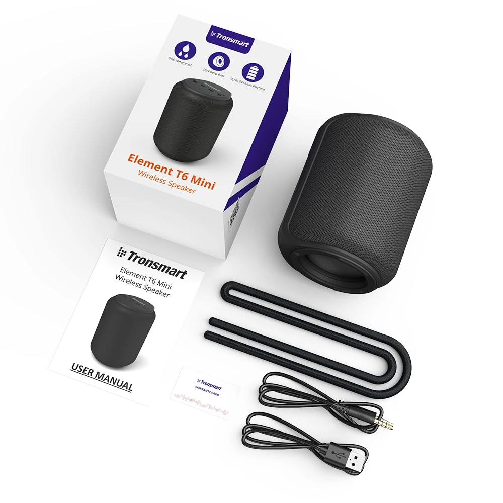 Черный Tronsmart T6 Мини Bluetooth 5,0 динамик TWS беспроводной динамик 15 Вт IPX6 Водонепроницаемый 24 ч Время воспроизведения 360 объемный звук голосовой ассистент - Цвет: Черный