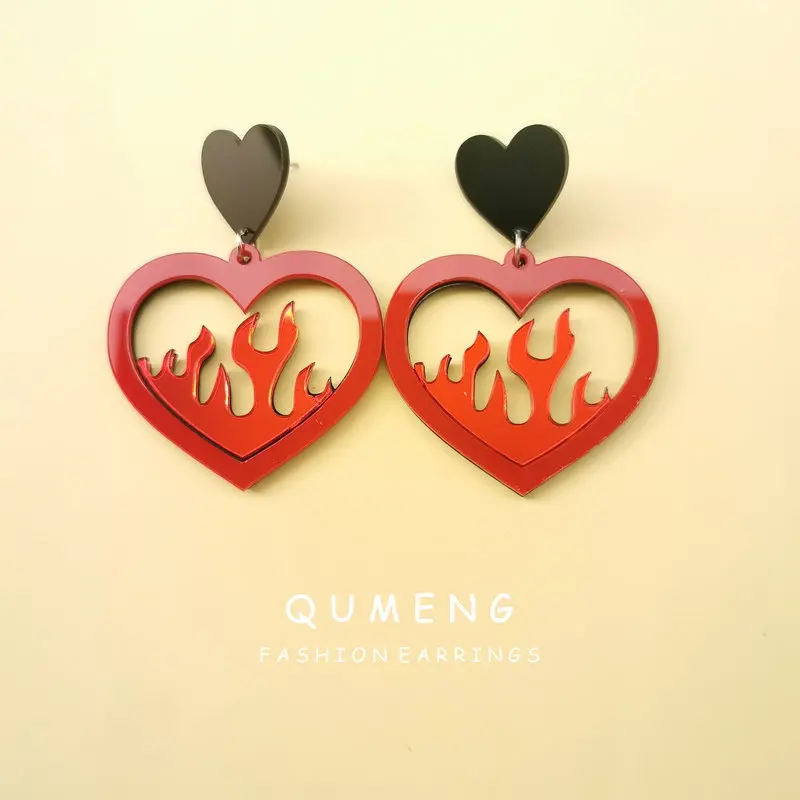 Женские акриловые серьги гвоздики QUMENG корейские в форме сердца с эффектом