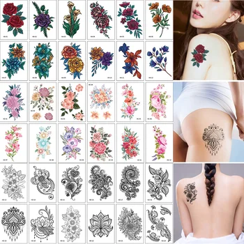 

12Pcs/Set No Repeat Temporary Tattoo Stickers Waterproof Tattoos For Women Sexy Arm Clavicle Body Art Hand Foot For Girl Men