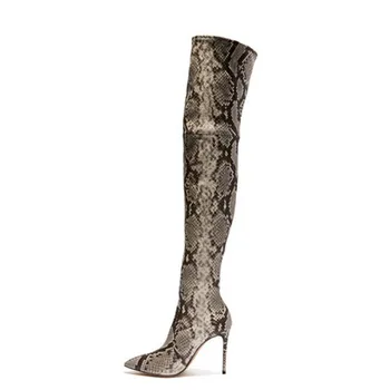 

YECHNE Sexy Snake Skin Women Over The Knees Lairs Woman Dij High Lairs Plus Size 33 43 Boots High Hook Over The Knees Lairs