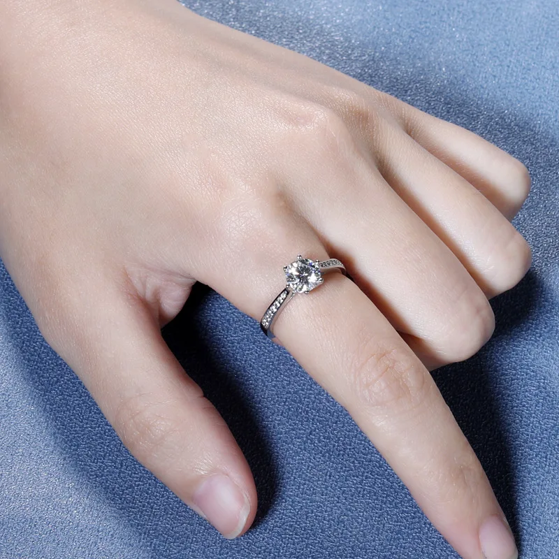 Brilliant Round Cut Engagement Ring 1 CTW Moissanite With Diamond Band Wedding Ring In Solid 14K White Gold Fine Jewelry - Image 4