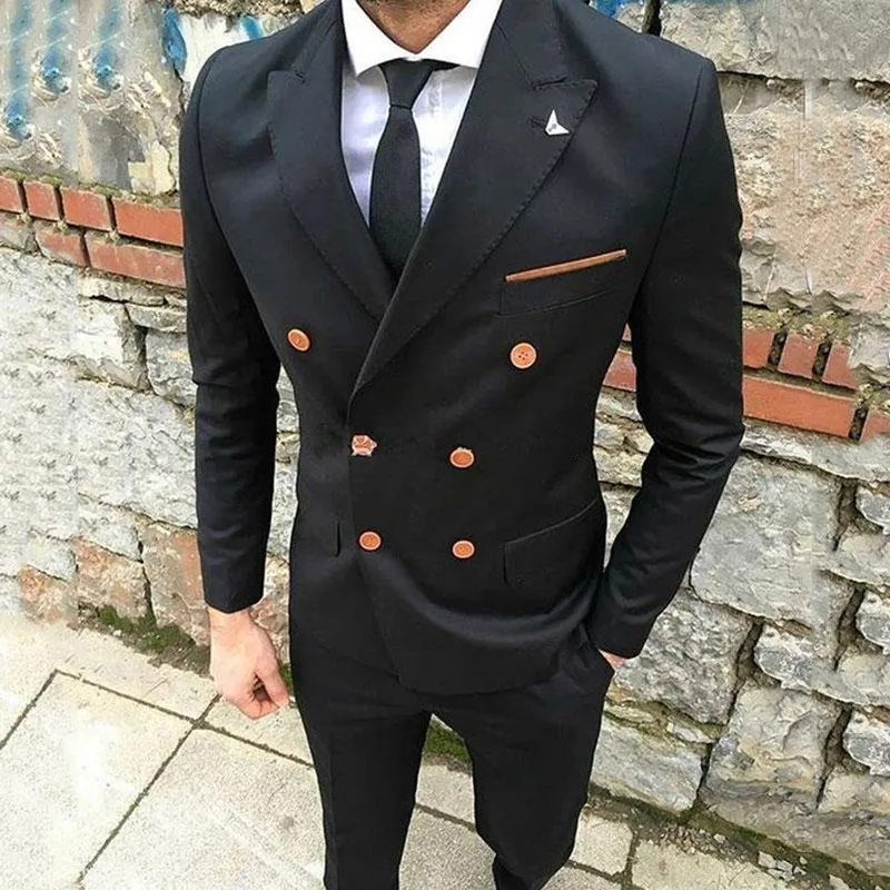 Slim Fit White/Black Men Suits Wedding Groom Wear Tuxedos 2 Pieces (Jacket+Pants) Bridegroom Suits Best Man Prom Business Blazer