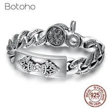 Стерлингового серебра 925 Будда мантра инструмент Vajra Браслеты ширина 14 мм тайский серебряный мужской Браслет Дружбы бижутерия