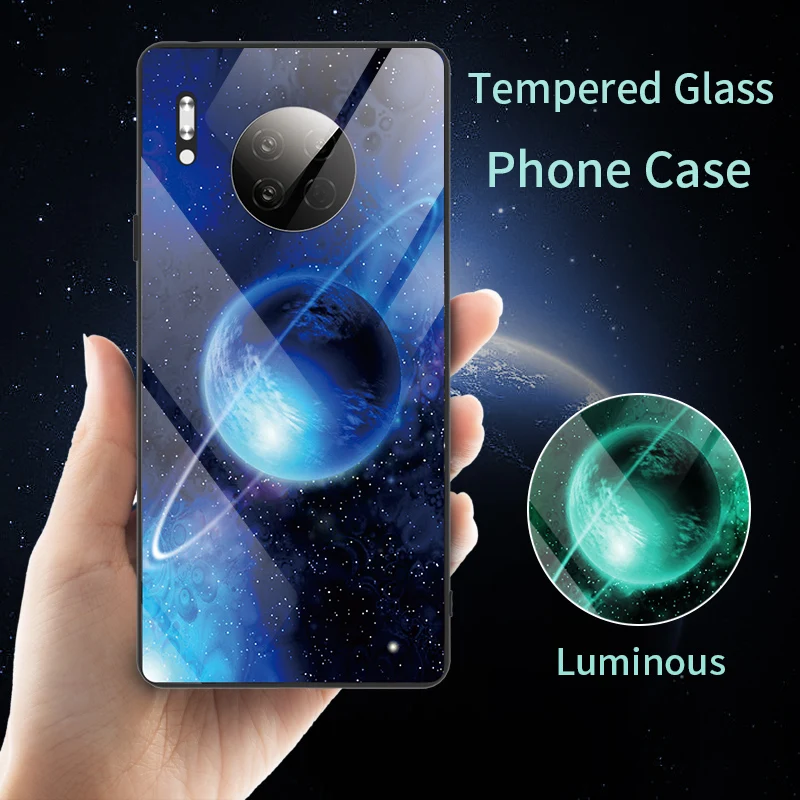 

Planet Luminous Tempered Glass Case For huawei P30 Pro P20 Lite Mate 30 30 Mate30 P30Pro P30Lite 30Pro 20Pro Phone Cover Coque