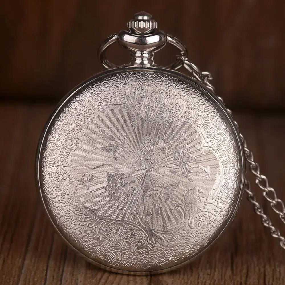Серебро Сталь крыло полые кварцевые карманные часы Ретро Мужчины Женщины кулон ожерелье Fob часы