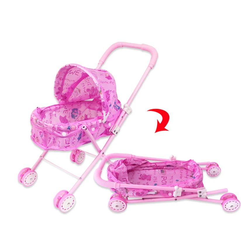 Детская кукла, игрушка для коляски, тележка, мини-кукла, усиленная железная большая коляска с поясом, игрушечная тележка для хранения - Цвет: pink