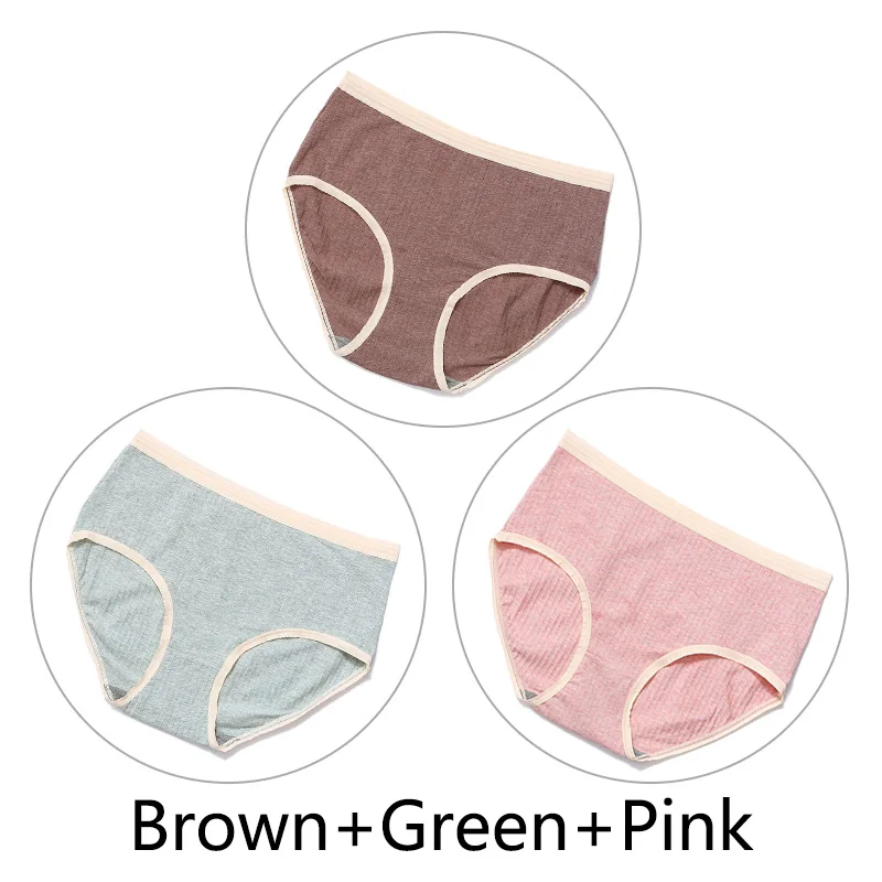 3Pcs/Lot Seamless Cotton Panties Women Underwear Soft High Waist Sexy Briefs Big Size 2XL-4XL Graphene Antibacterial Lingerie - Цвет: Brown Green Pink