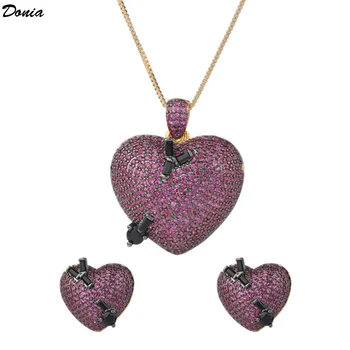 

Donia jewelry Cross-border hot selling pendant female heart-shaped micro AAA zircon earring pendant set love jewelry gift set