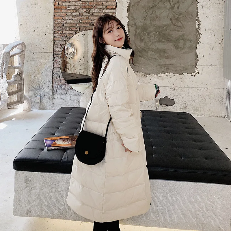 

Cotton Coat Women's 2019 Winter New Style Mid-length Loose Warm White Double Breasted Zipper Cotton Overcoat