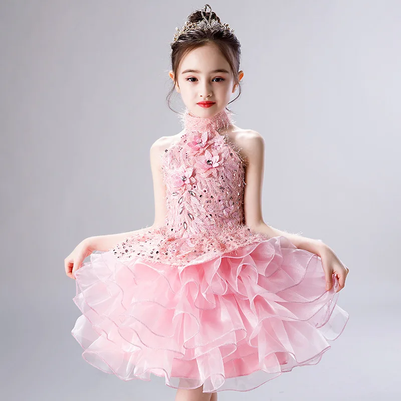 

Розовые пышные платья Glizt для девочек с длинным шлейфом и цветами, детское платье для конкурса, платье для первого священного причастия, праздника, вечеринки, выпускного вечера