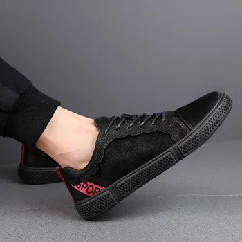 

2019 New brand flat shoes men 100% genuine leather comfortable casual black shoes new spring korean version fashion sneakers
