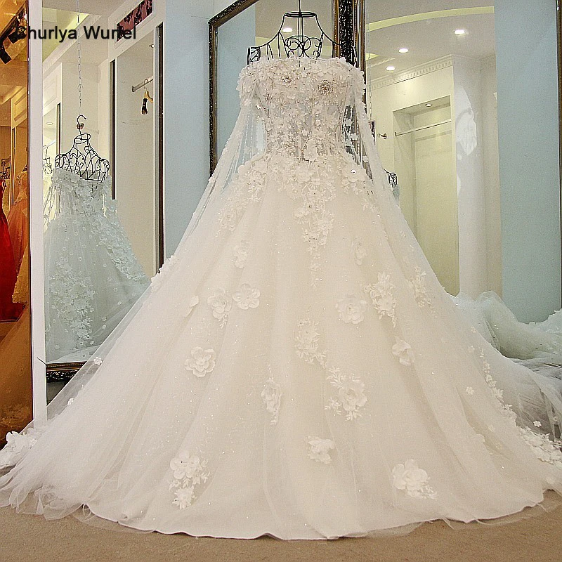 LS57009 Romantic Bridal dresses 2016 with Long Cape Ball Gown Corset Back Robe De Mariee Online Shop China100% Real Image | Свадьбы и