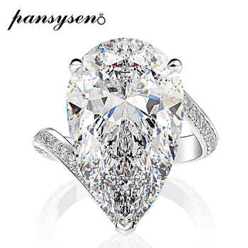 

PANSYSEN Exquisite Sparking Pear Cut 12x22MM Created Moissanite Wedding Engagement Ring Solid 925 Sterling Silver Jewelry Rings