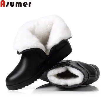 

ASUMER 2020 new ankle boots for women round toe zip keep warm snow boots comfortable ladies natural sheep wool winter boots