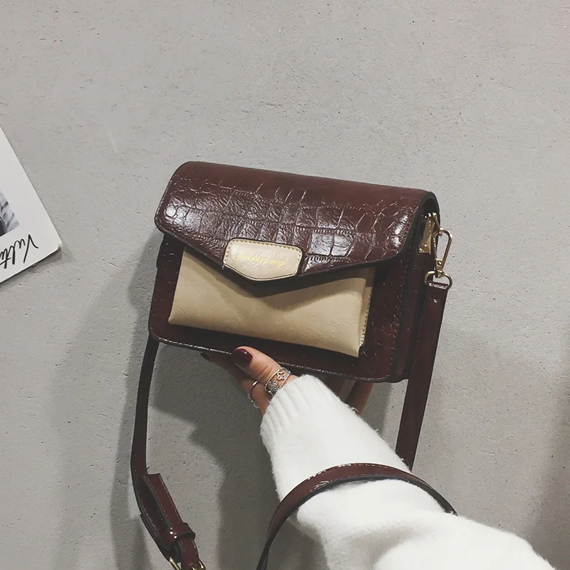 

Korean-style Stereo Stereotypes Square Sling Bag Dull Polish Contrast Color Lock Shoulder Oblique WOMEN'S Bag