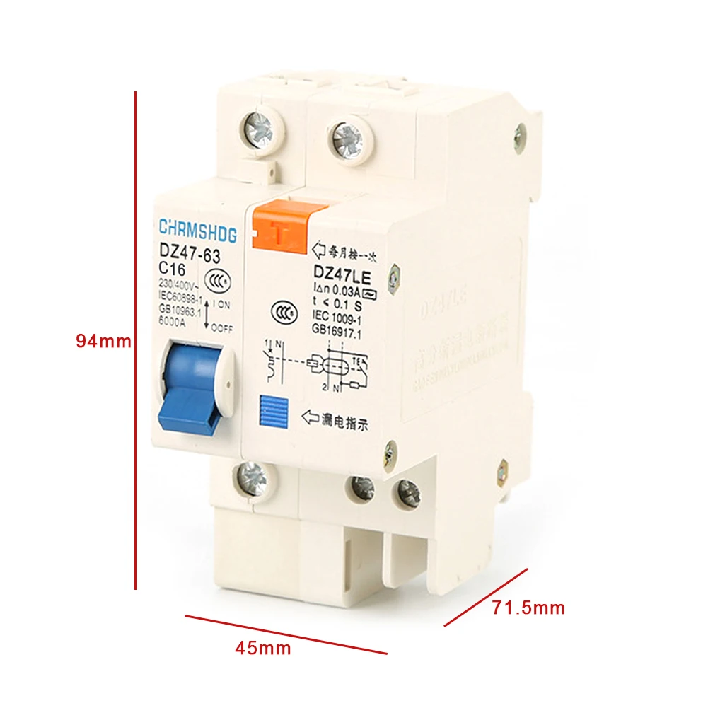 Dz47le-63 RCCB 1P выключатель остаточного тока бытовой защита от утечки электроэнергии защита от короткого замыкания защита от перегрузки