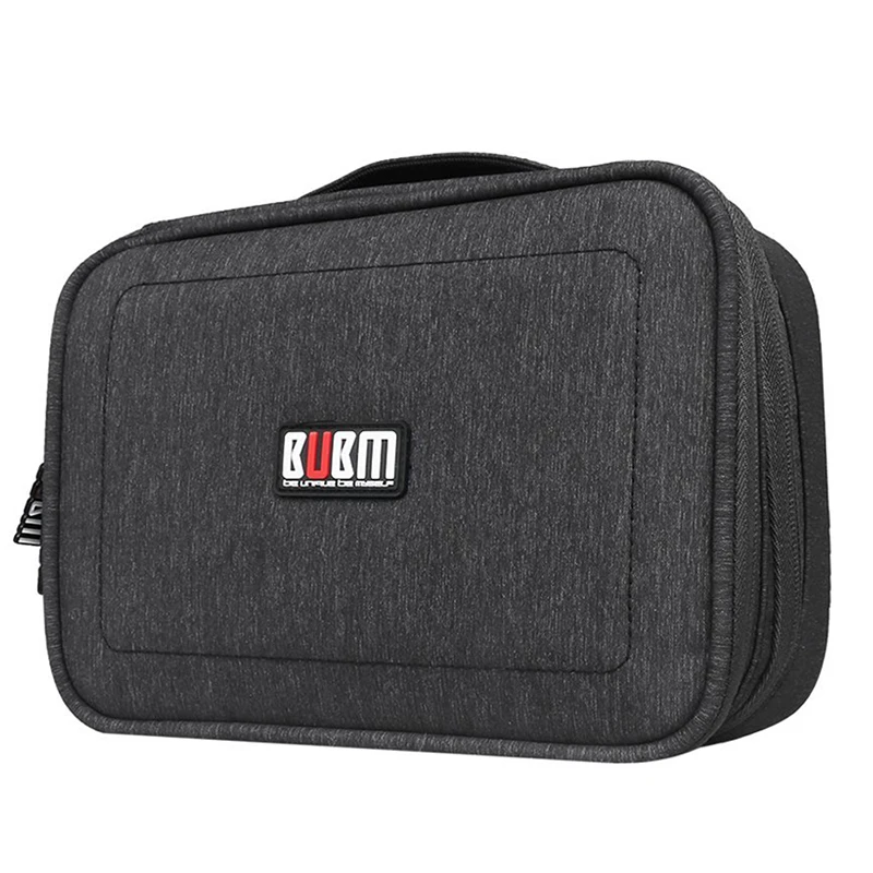 

BMBY-BUBM Electronics Accessories Carry Bag Double Layer Cable Organizer USB Drive Shuttle Hard Drive Case with Cable Tie