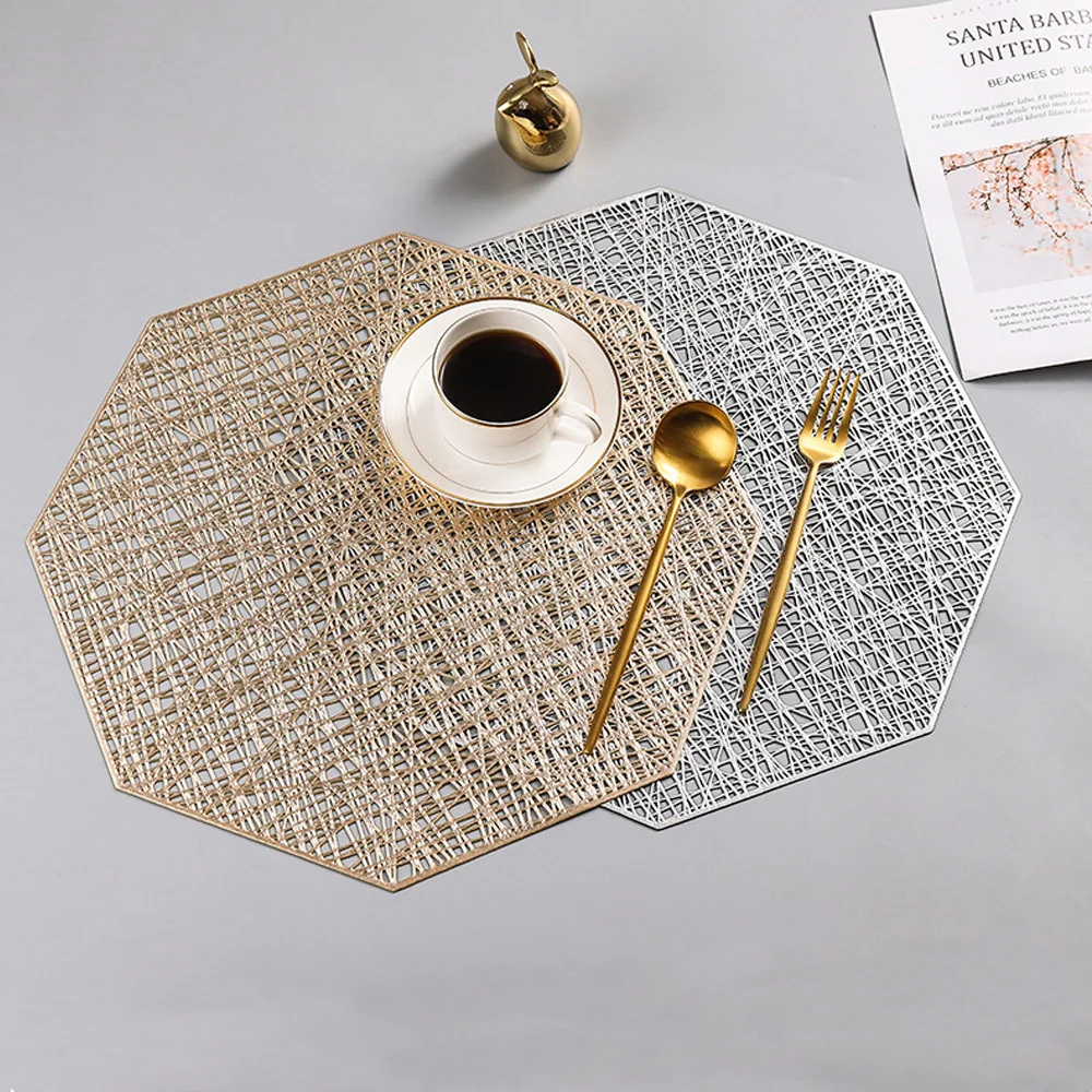 

Table Mat Placemat For Dining PVC Waterproof Non Slip Heat-insulated Pad Coaster Japan Hollow Gold Silver Fit Tea Coffee Kitchen
